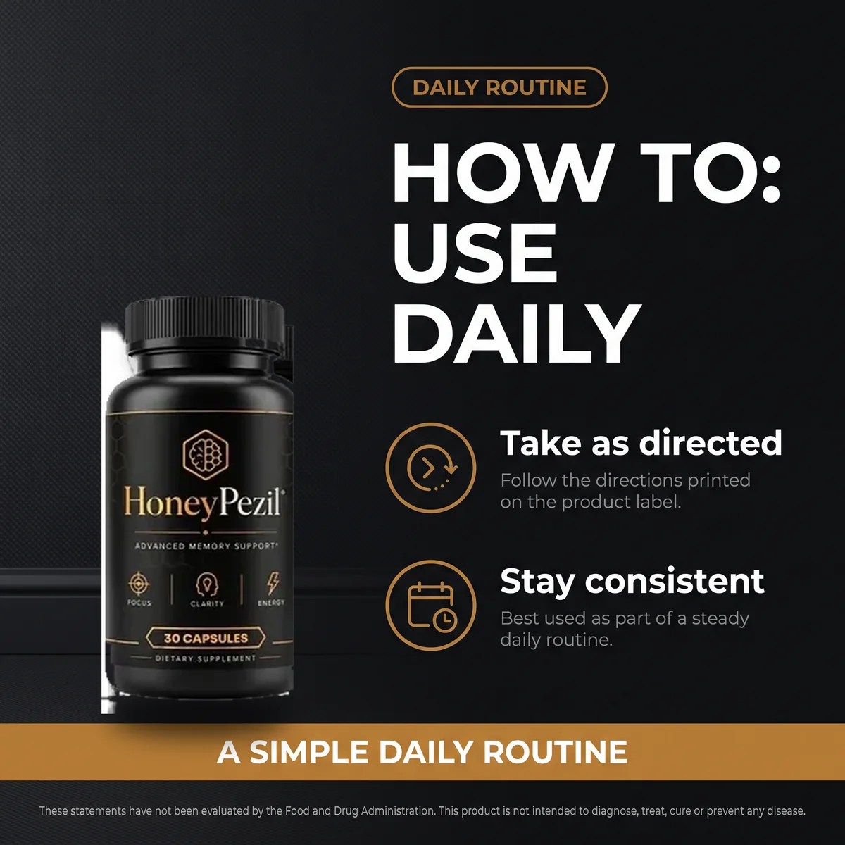 How to use HoneyPezil daily: one capsule with water as directed on the label